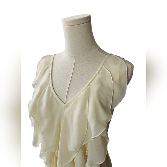 New York & Company - Cream Front Ruffle Sleeveless V-Neck Top - Picture 5 of 8